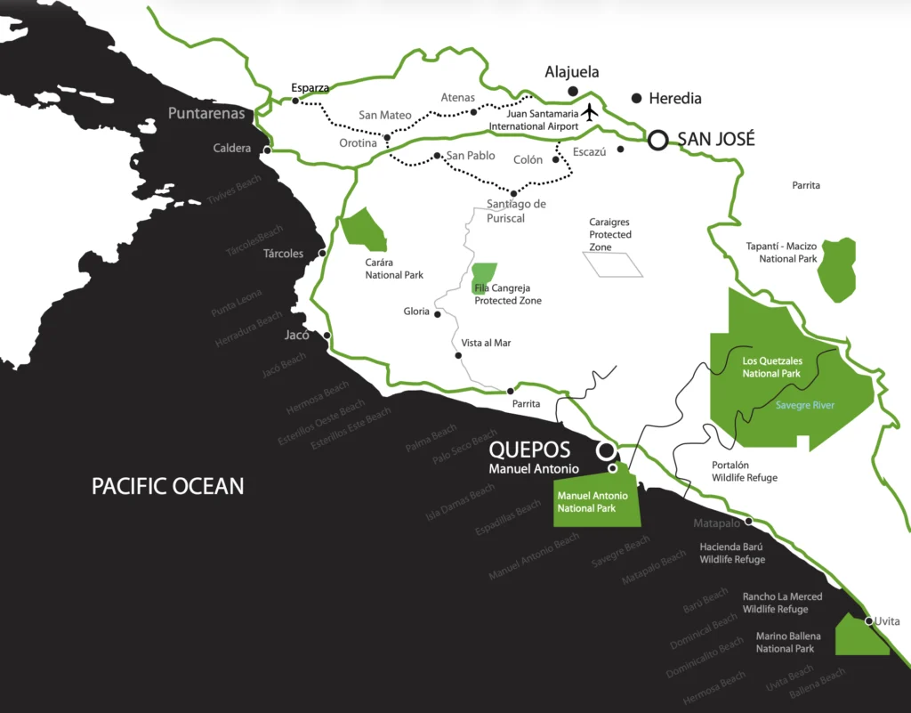 Location map of Palmas Pacífica near Quepos